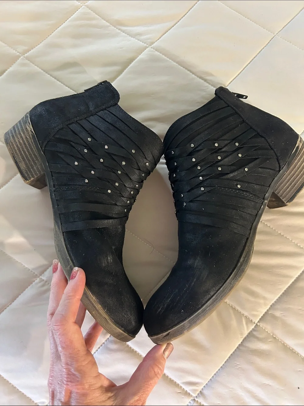 SO Black Faux Suede Studded Wrap Ankle Booties